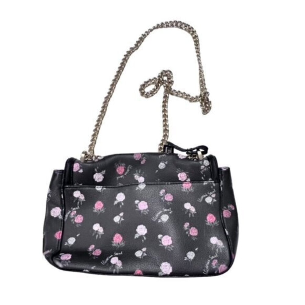 Victoria's Secret Crossbody Shoulder Bag Gold Chain Black Ditsy Floral Magnetic - Picture 9 of 10